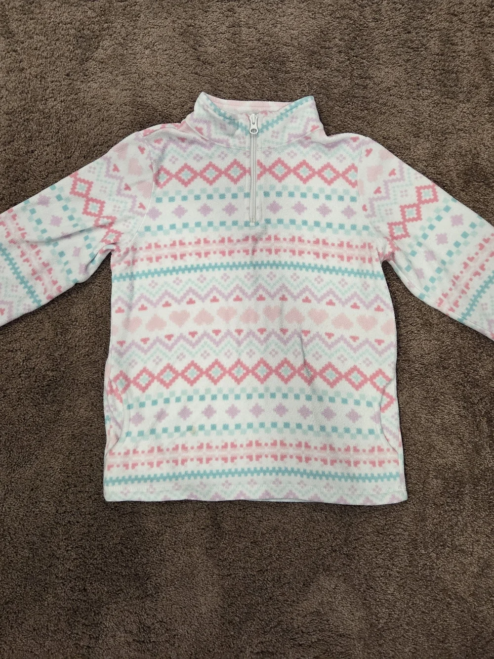 Place Pink & Mint Patterned Quarter-Zip Fleece Pullover - The Children's Place